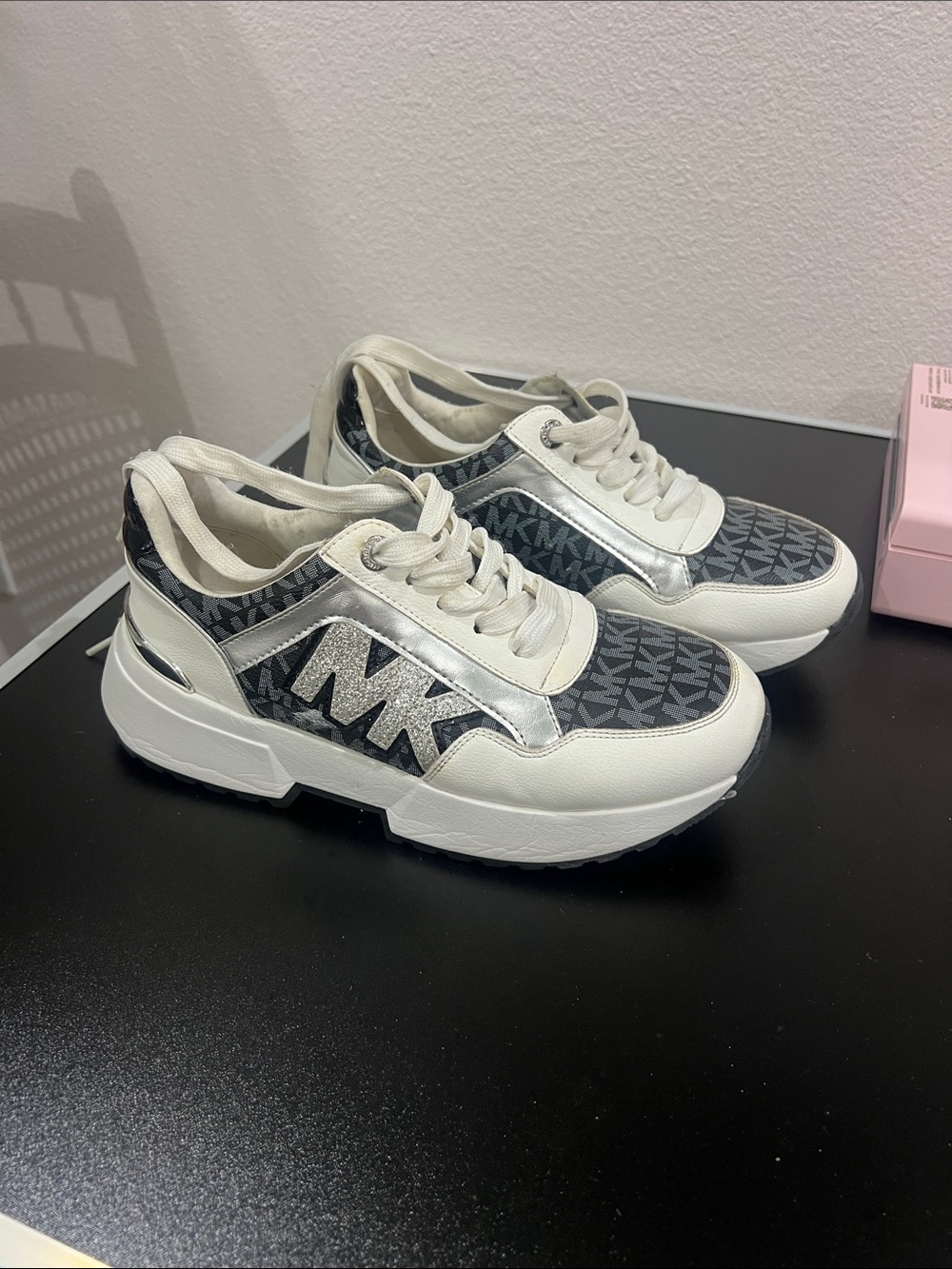 Michael Kors Black and White MK Logo Platform Sneakers